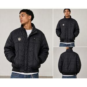 ENYCE Quilted Puffer Jacket M Black Y2K Hip Hop Streetwear Crest Logo Vintage